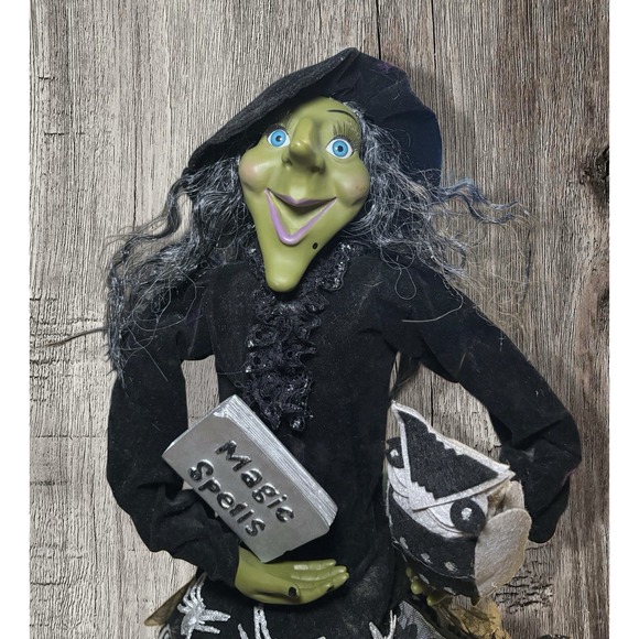 NEW SITTING HALLOWEEN GREEN GAL PAL WITCH 16Hx12"LEG Folk Art LITTLE BLACK DRESS - Picture 3 of 4
